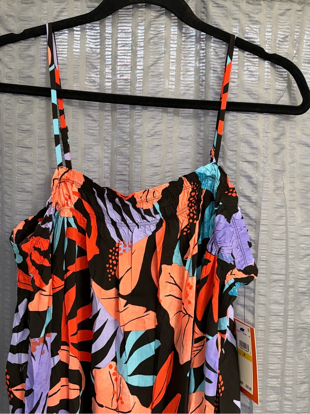 Refinery29 Tropical Leaf Black Teal Orange Hawaiian Strap Maxi Dress Medium NWT - Picture 2 of 12